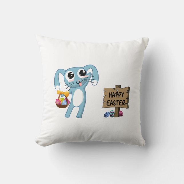 Easter Bunny wishes Happy Easter Throw Pillow (Front)