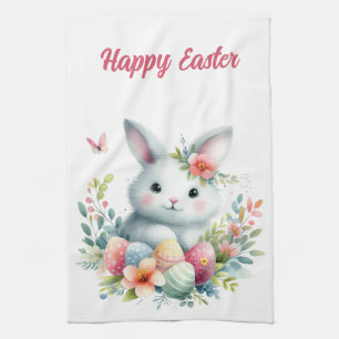 Easter Bunny with Butterfly and Eggs Kitchen Towel