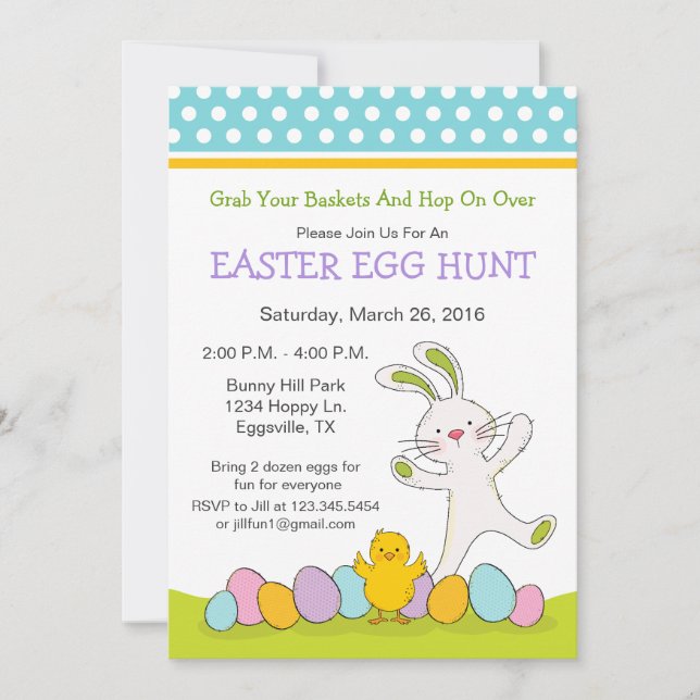 Easter Bunny with chick Egg Hunt Invitation (Front)