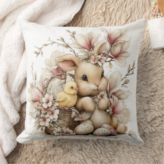 Easter Bunny With Chick  Throw Pillow