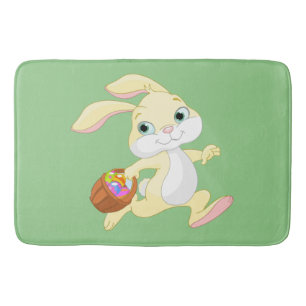 EASTER BUNNY WITH COLORFUL EASTER EGG BASKET BATH MAT