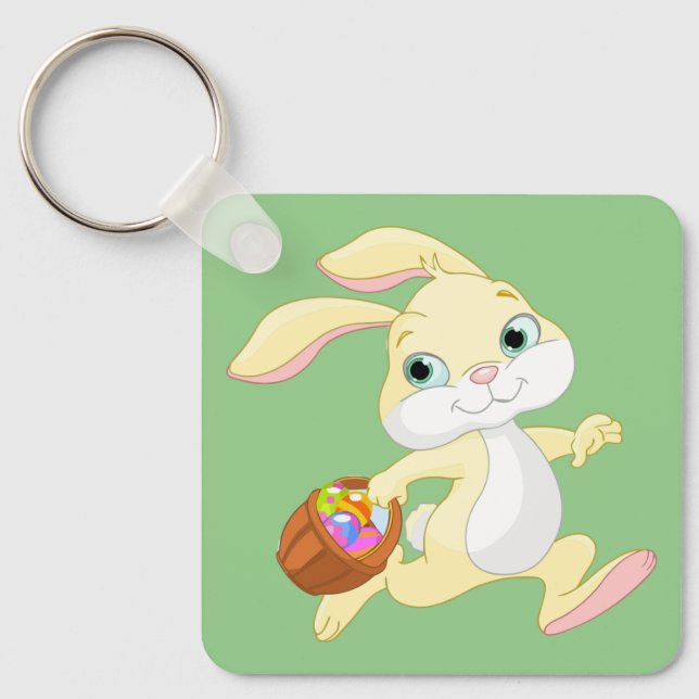 EASTER BUNNY WITH COLORFUL EASTER EGG BASKET KEYCHAIN (Front)