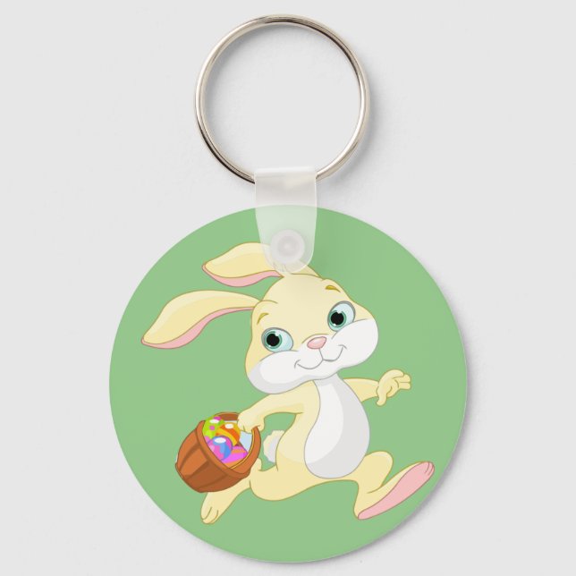EASTER BUNNY WITH COLORFUL EASTER EGG BASKET KEYCHAIN (Front)