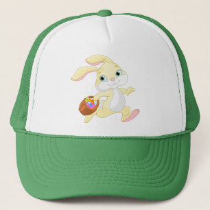 EASTER BUNNY WITH COLORFUL EASTER EGG BASKET TRUCKER HAT