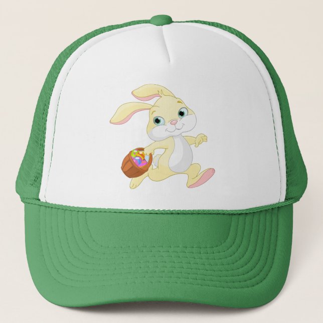 EASTER BUNNY WITH COLORFUL EASTER EGG BASKET TRUCKER HAT (Front)
