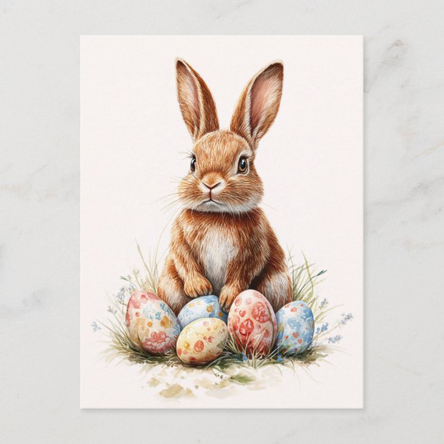 Easter Bunny with Coloured Eggs Postcard (Front)