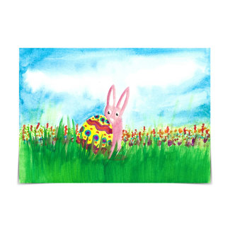 Easter Bunny With Colourful Egg  in Garden Card