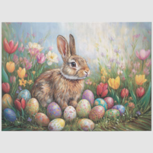 Easter Bunny with Colourful Tulips Decoupage Tissue Paper
