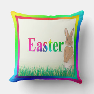 Easter Bunny with Diagonal Colours of Spring, ZSSG Throw Pillow