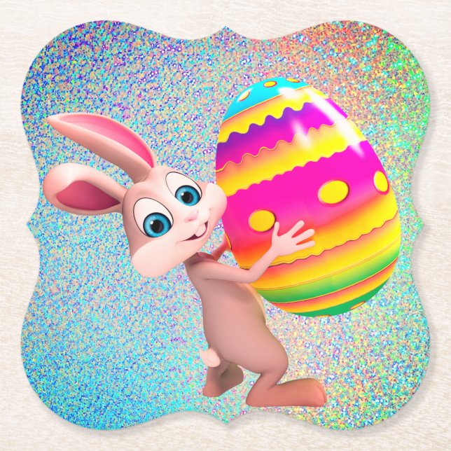 Easter Bunny with Easter Egg Set of Paper Coasters (Front)