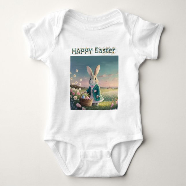 Easter bunny with Easter Eggs Happy Easter Baby Bodysuit (Front)