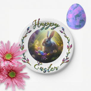 Easter Bunny With Egg Basket Paper Plate