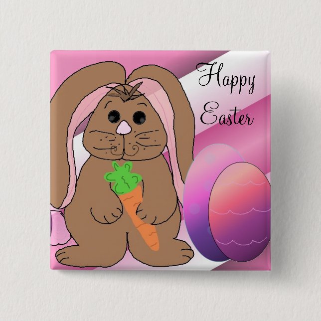 Easter Bunny With Eggs 2 Inch Square Button (Front)