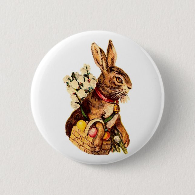 Easter Bunny With Eggs and Flowers 2 Inch Round Button (Front)