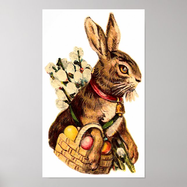 Easter Bunny With Eggs and Flowers Poster (Front)