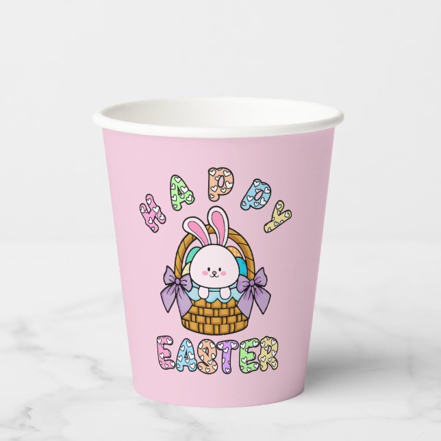 Easter Bunny With Eggs Basket  Paper Cups (Front)
