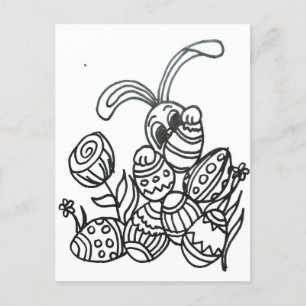 Easter bunny with eggs   postcard
