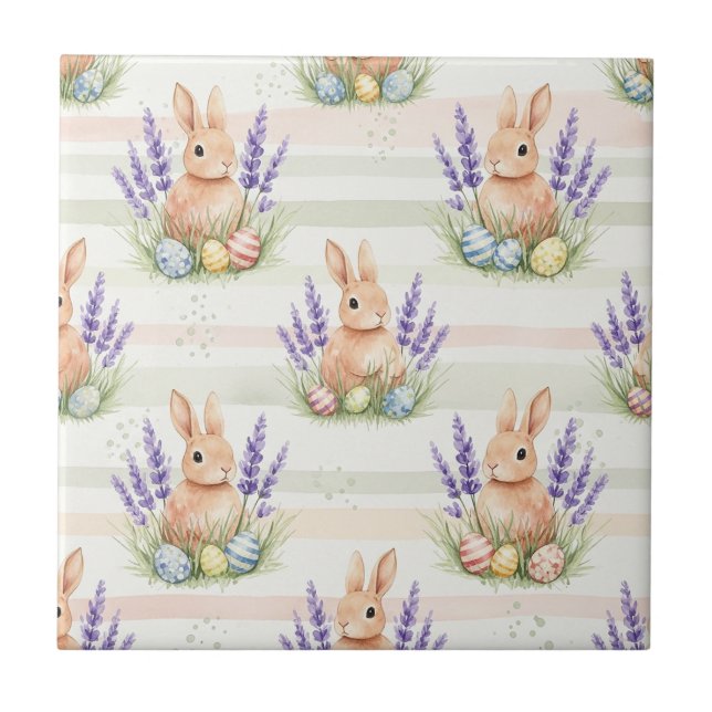 Easter Bunny with Eggs Spring Pastel Pattern (10) Tile (Front)