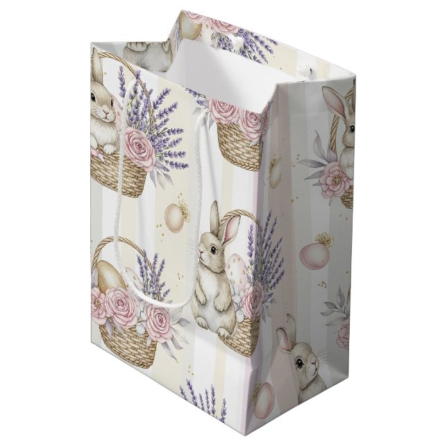 Easter Bunny with Eggs Spring Pastel Pattern (11) Medium Gift Bag (Front Angled)