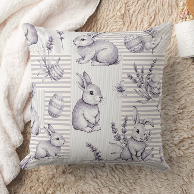 Easter Bunny with Eggs Spring Pastel Pattern (12) Throw Pillow (Blanket)