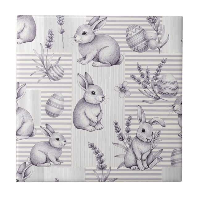 Easter Bunny with Eggs Spring Pastel Pattern (12) Tile (Front)
