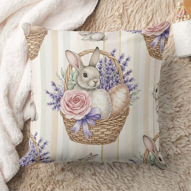 Easter Bunny with Eggs Spring Pastel Pattern (14) Throw Pillow (Blanket)