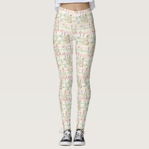 Easter Bunny with Eggs Spring Pastel Pattern (1) Leggings
