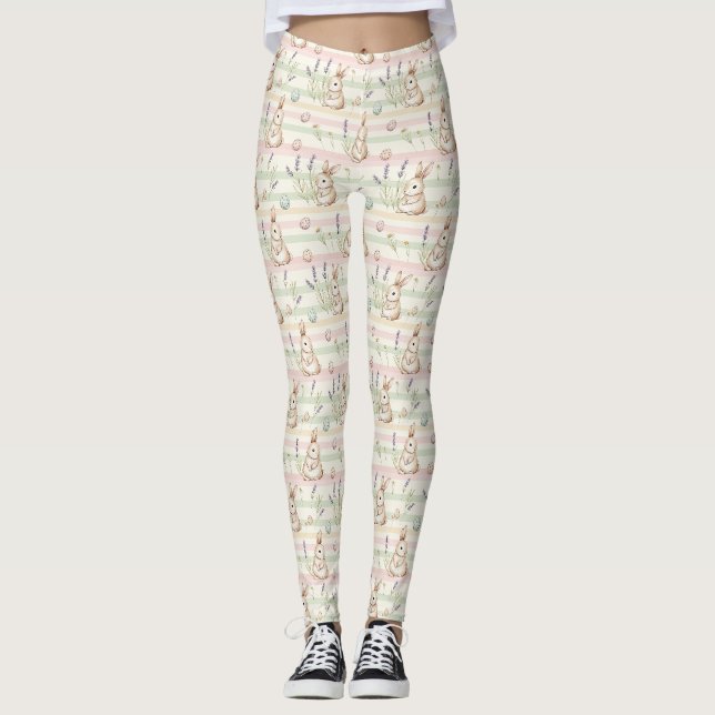 Easter Bunny with Eggs Spring Pastel Pattern (1) Leggings (Front)