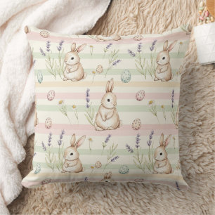 Easter Bunny with Eggs Spring Pastel Pattern (1) Throw Pillow