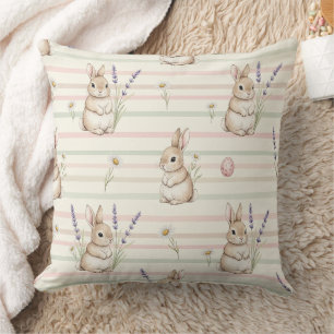Easter Bunny with Eggs Spring Pastel Pattern (2) Throw Pillow