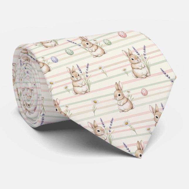 Easter Bunny with Eggs Spring Pastel Pattern (2) Tie (Rolled)