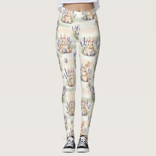 Easter Bunny with Eggs Spring Pastel Pattern (3) Leggings (Front)