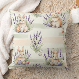 Easter Bunny with Eggs Spring Pastel Pattern (3) Throw Pillow