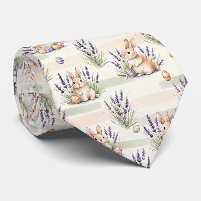 Easter Bunny with Eggs Spring Pastel Pattern (3) Tie (Rolled)