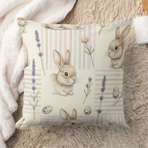 Easter Bunny with Eggs Spring Pastel Pattern (4) Throw Pillow