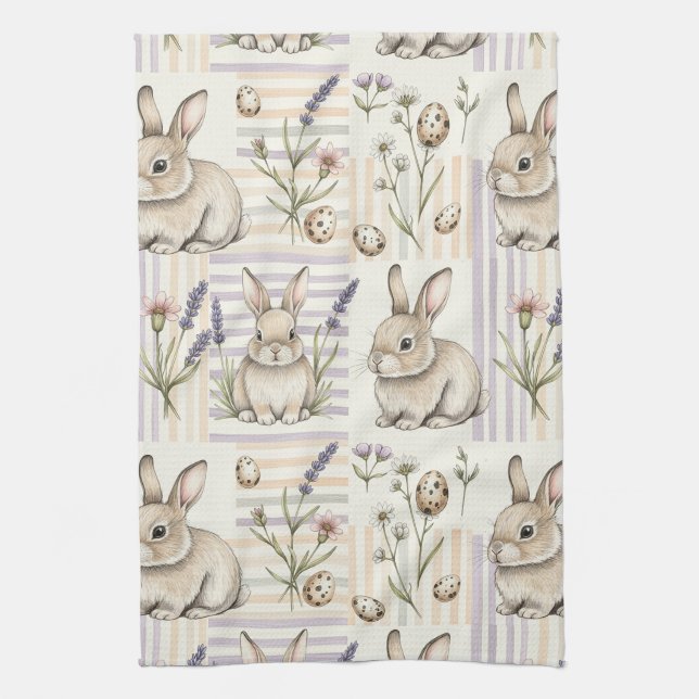 Easter Bunny with Eggs Spring Pastel Pattern (5) Kitchen Towel (Vertical)