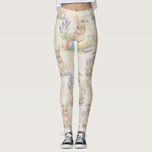 Easter Bunny with Eggs Spring Pastel Pattern (6) Leggings