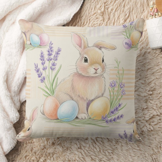Easter Bunny with Eggs Spring Pastel Pattern (6) Throw Pillow (Blanket)