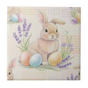 Easter Bunny with Eggs Spring Pastel Pattern (6) Tile
