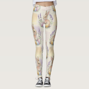 Easter Bunny with Eggs Spring Pastel Pattern (7) Leggings