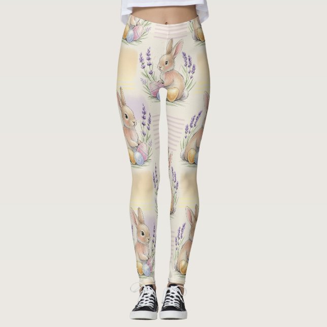 Easter Bunny with Eggs Spring Pastel Pattern (7) Leggings (Front)