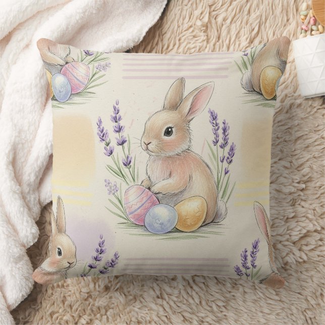 Easter Bunny with Eggs Spring Pastel Pattern (7) Throw Pillow (Blanket)