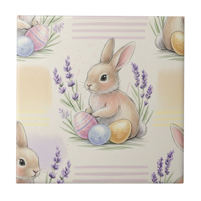Easter Bunny with Eggs Spring Pastel Pattern (7) Tile (Front)