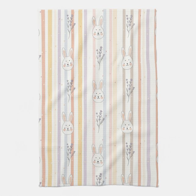 Easter Bunny with Eggs Spring Pastel Pattern (8) Kitchen Towel (Vertical)