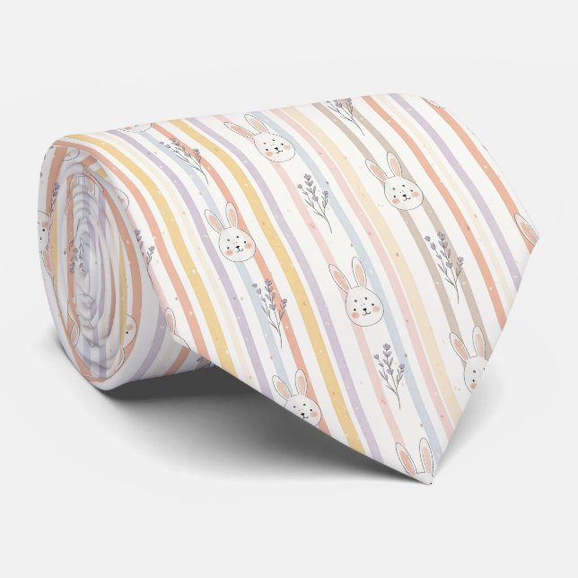 Easter Bunny with Eggs Spring Pastel Pattern (8) Tie (Rolled)
