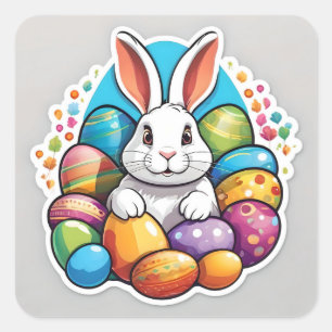 Easter bunny with eggs. square sticker