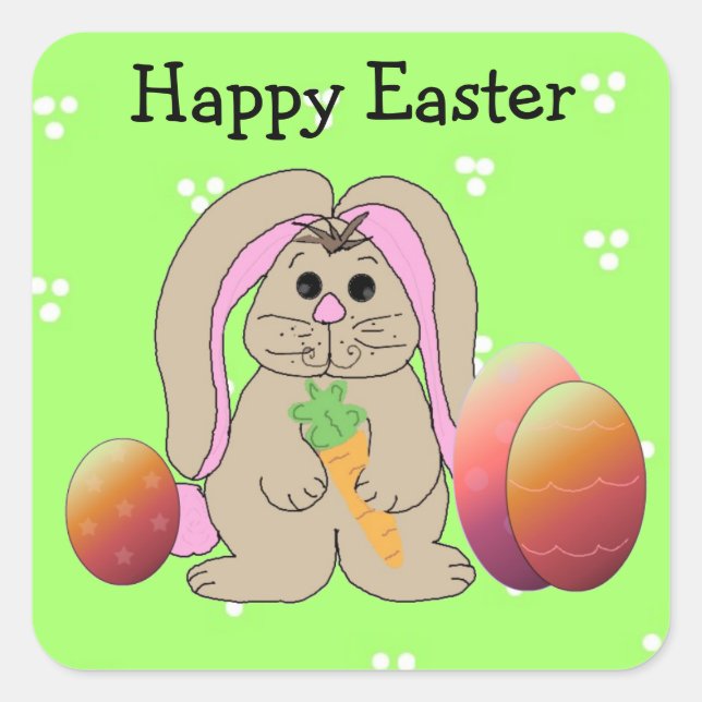 Easter Bunny With Eggs Square Sticker (Front)