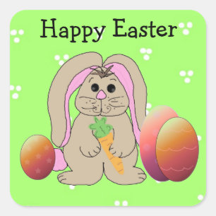 Easter Bunny With Eggs Square Sticker