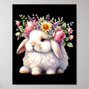Easter bunny with floral flower crown cute girls poster