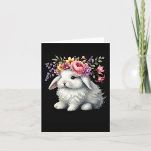 Easter Bunny With Floral Flower Crown Cute Girls W Card